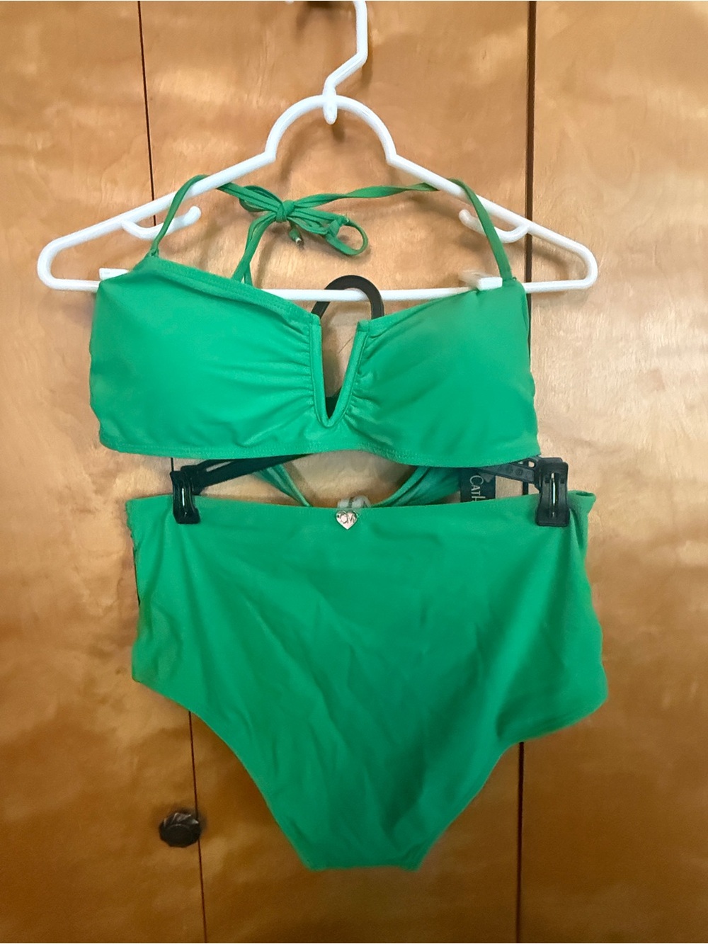 Super Cute NWT Green Bandeau V-Notch High-Waist Bikini size Women medium